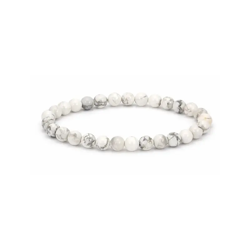 Bracelet en Howlite – Pierre d’apaisement et de sérénité -pierres naturelles – perles de 6 mm- Couleur blanc avec veines grises- nature-ailes.fr