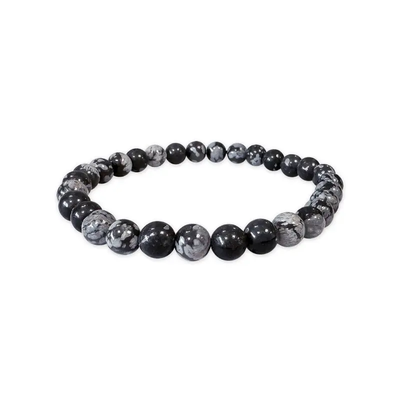 Bracelet en Obsidienne Mouchetée – Pierre de protection et d’équilibre -pierres naturelles – perles de 6 mm- Couleur noir avec inclusions blanches - nature-ailes.fr