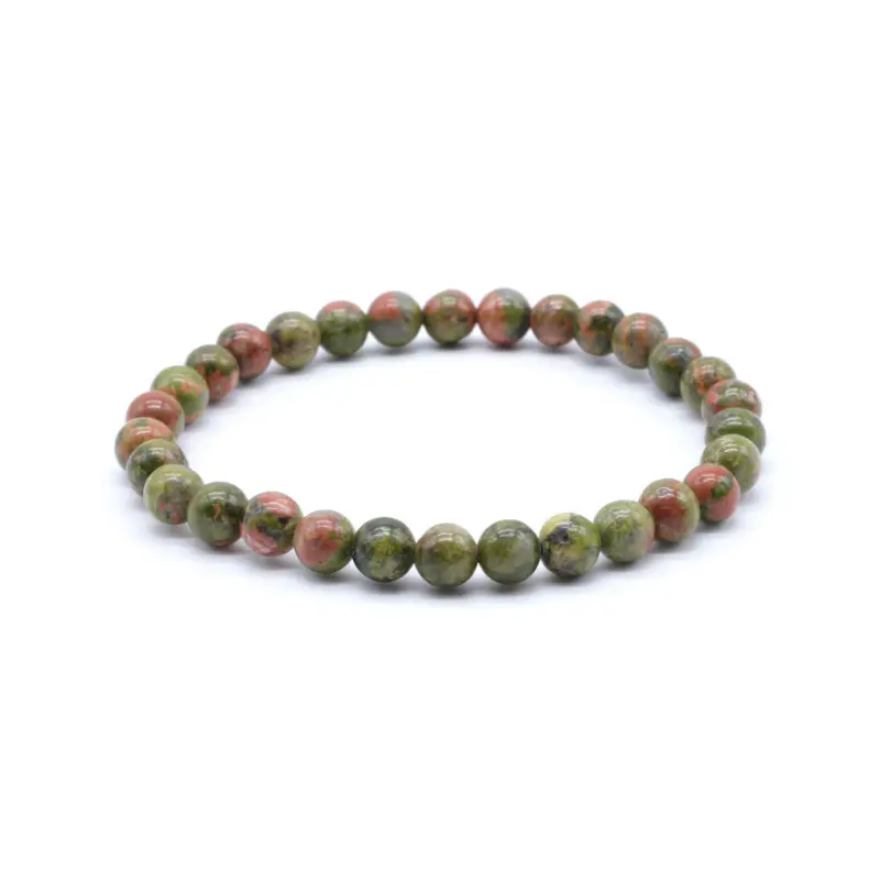 Bracelet en Unakite – Pierre d’équilibre émotionnel -pierres naturelles – perles de 6 mm- Couleur vert et rose saumon- nature-ailes.fr
