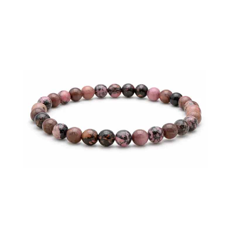 Bracelet en Rhodonite – Pierre d’équilibre émotionnel -pierres naturelles – perles de 6 mm- Couleur rose avec inclusions noires - nature-ailes.fr